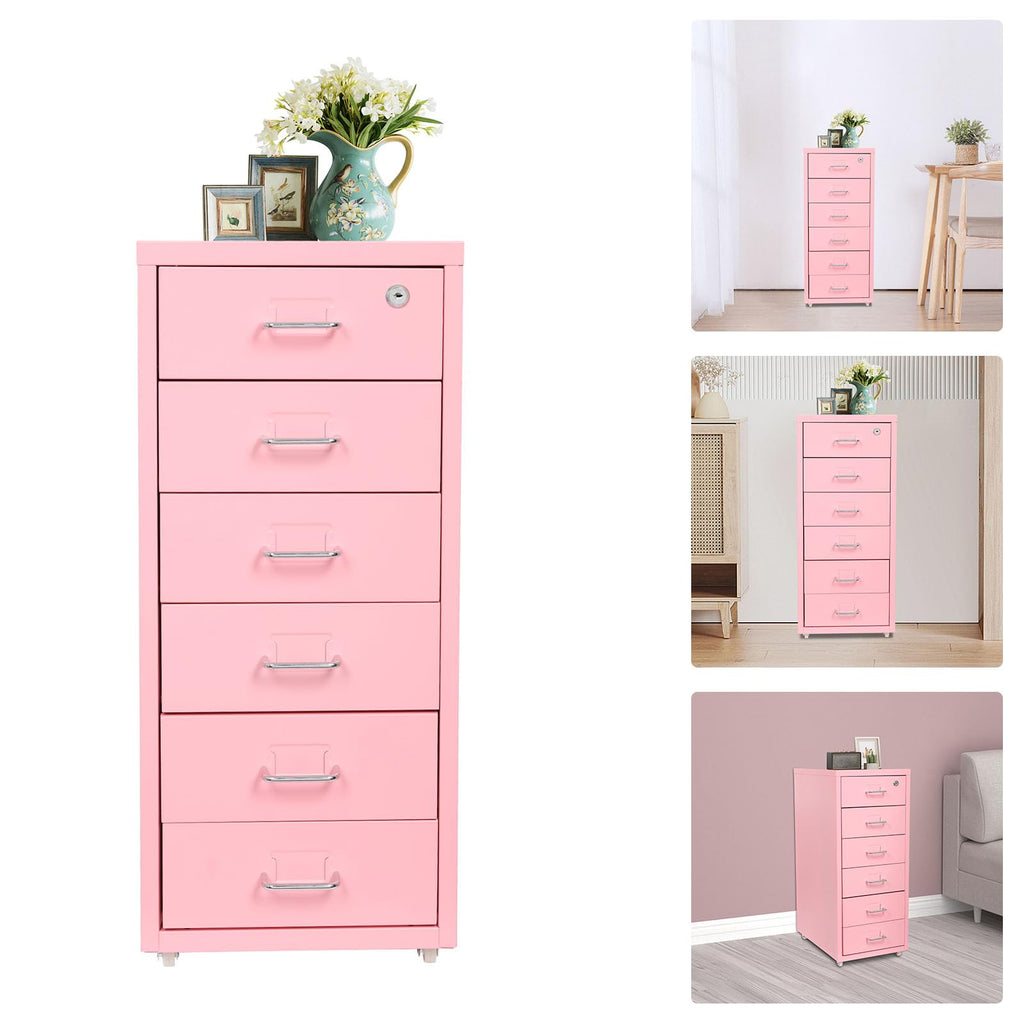 6 Drawer Lockable Metal Mobile File Cabinet with 4 Wheels X71291