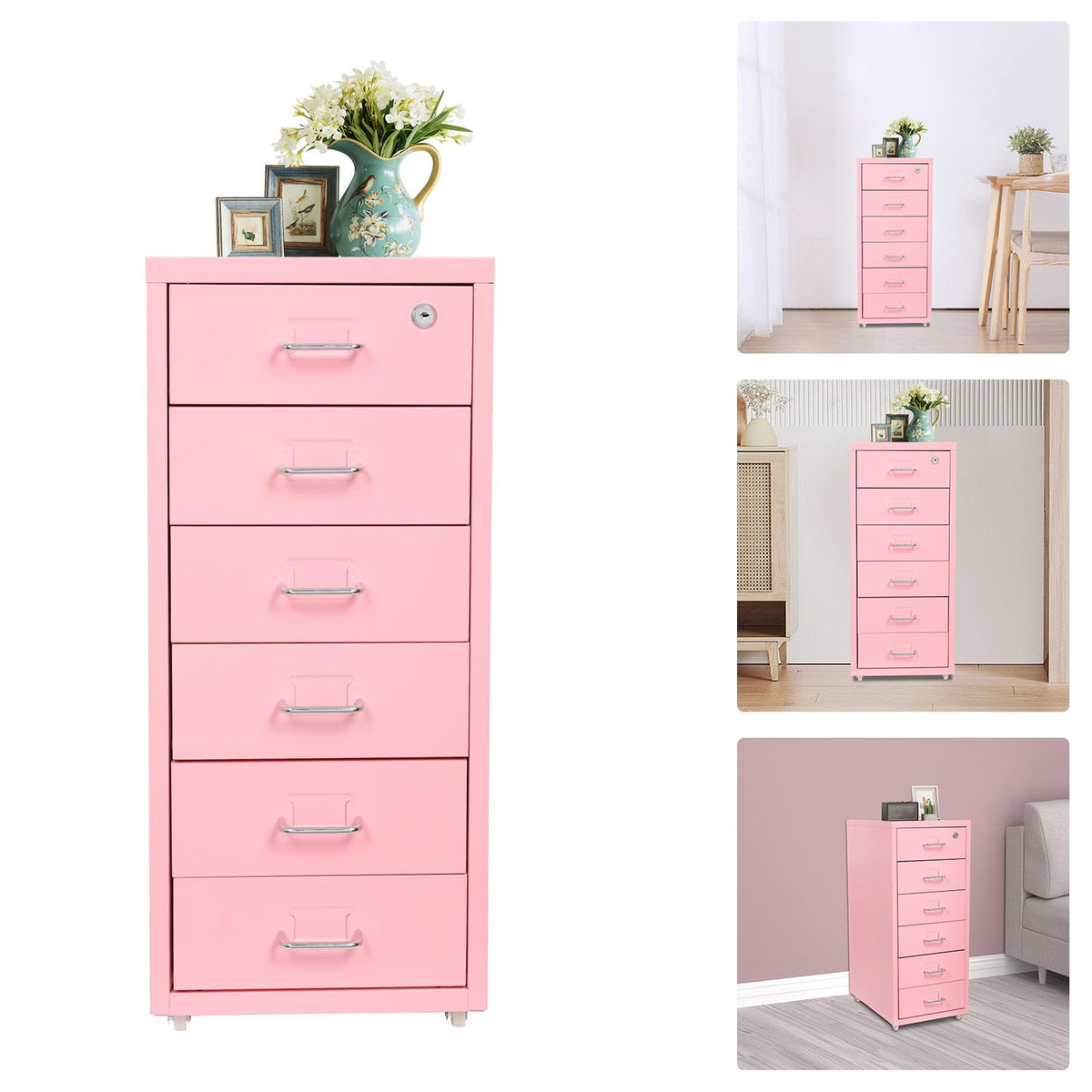 6 Drawer Lockable Metal Mobile File Cabinet with 4 Wheels X71291