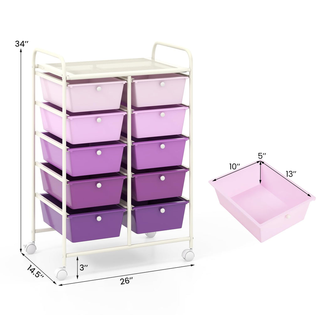 10 Drawer Rolling Storage Cart with Metal Frame K569