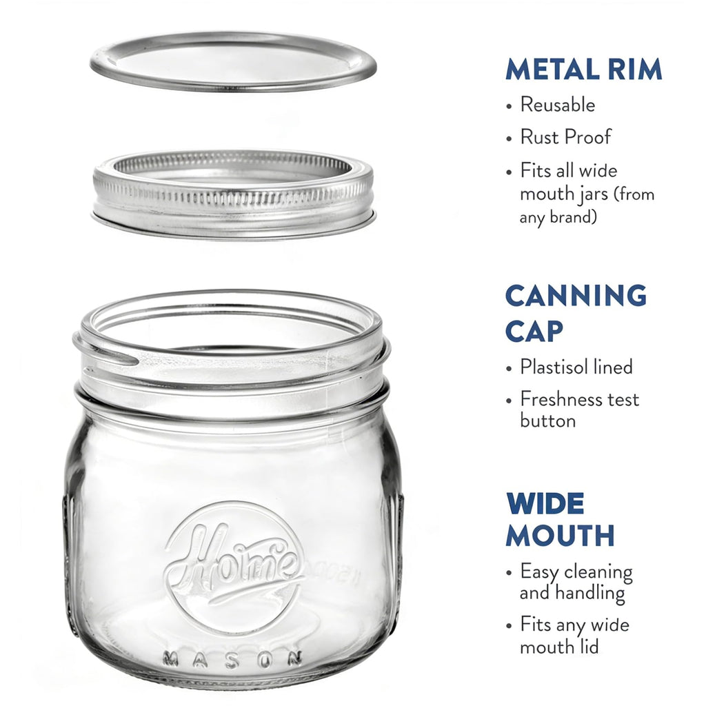 12 Pack 16Oz Wide Mouth Glass Mason Jars with Airtight Lids R200800
