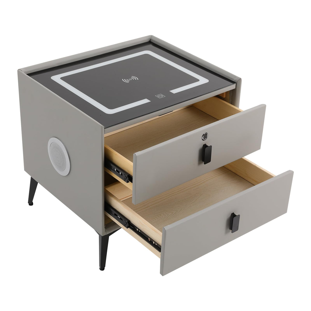 Light Gray 2 Drawer LED Nightstand with Wireless Charging X924