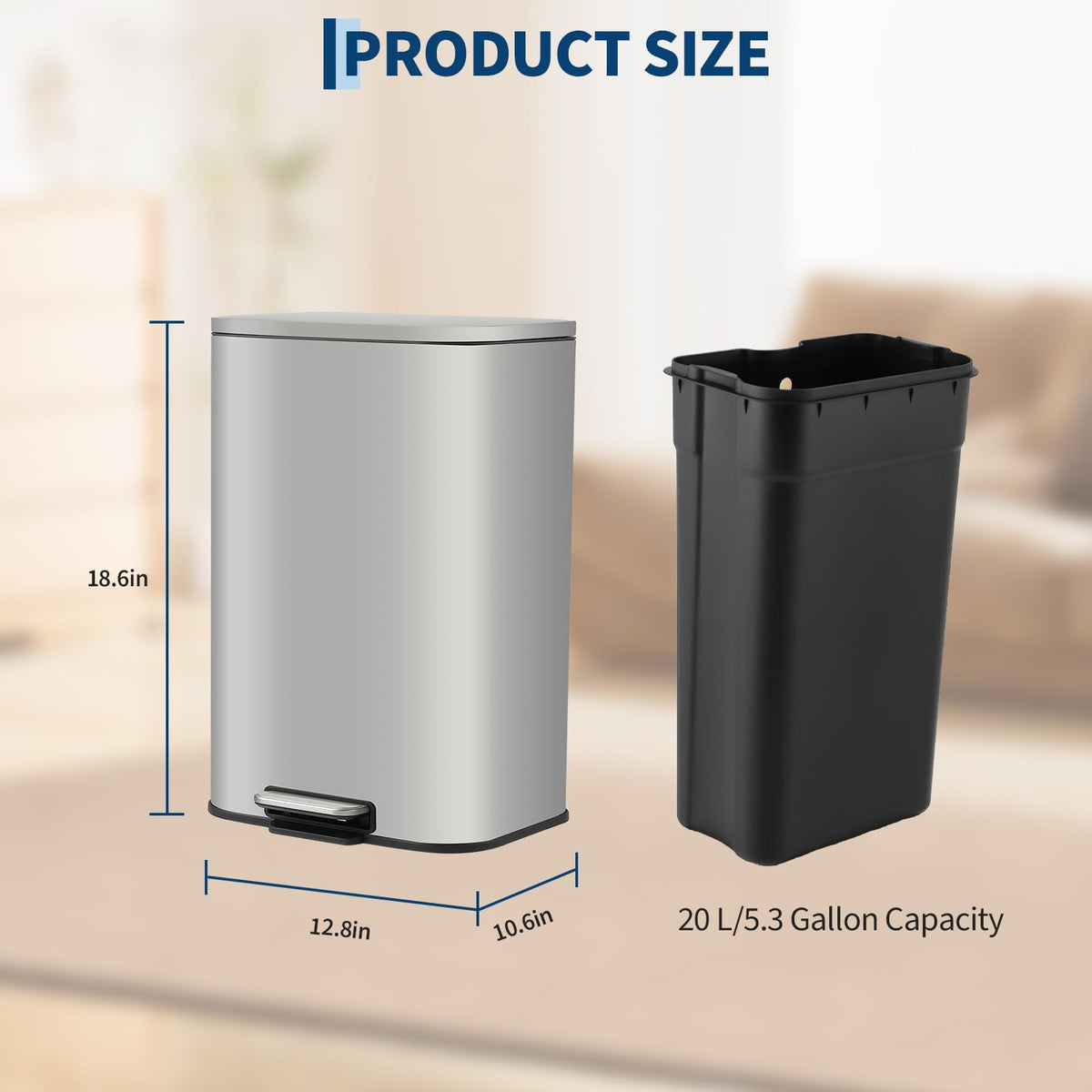 5.2 Gallon Brushed Stainless Steel Trash Can with Soft-Close Lid Y457438