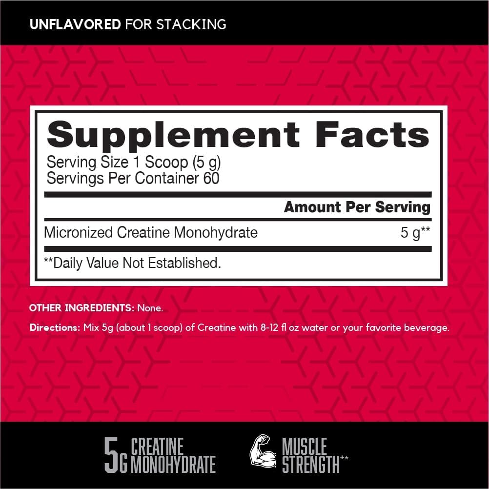 Micronized Creatine Monohydrate Powder, 5g per Serving, 60 Servings X671986