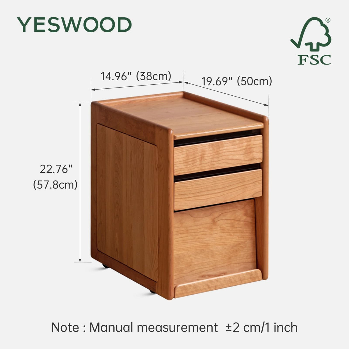 Solid Cherry Wood Side Table with Wheels E828271