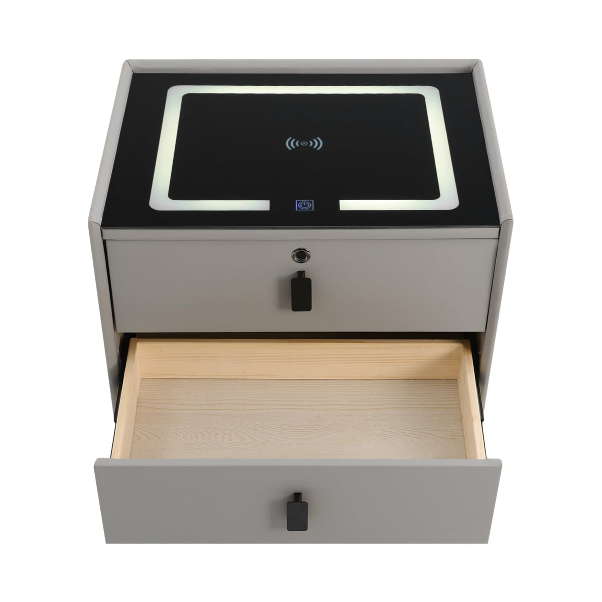 Light Gray 2 Drawer LED Nightstand with Wireless Charging X924
