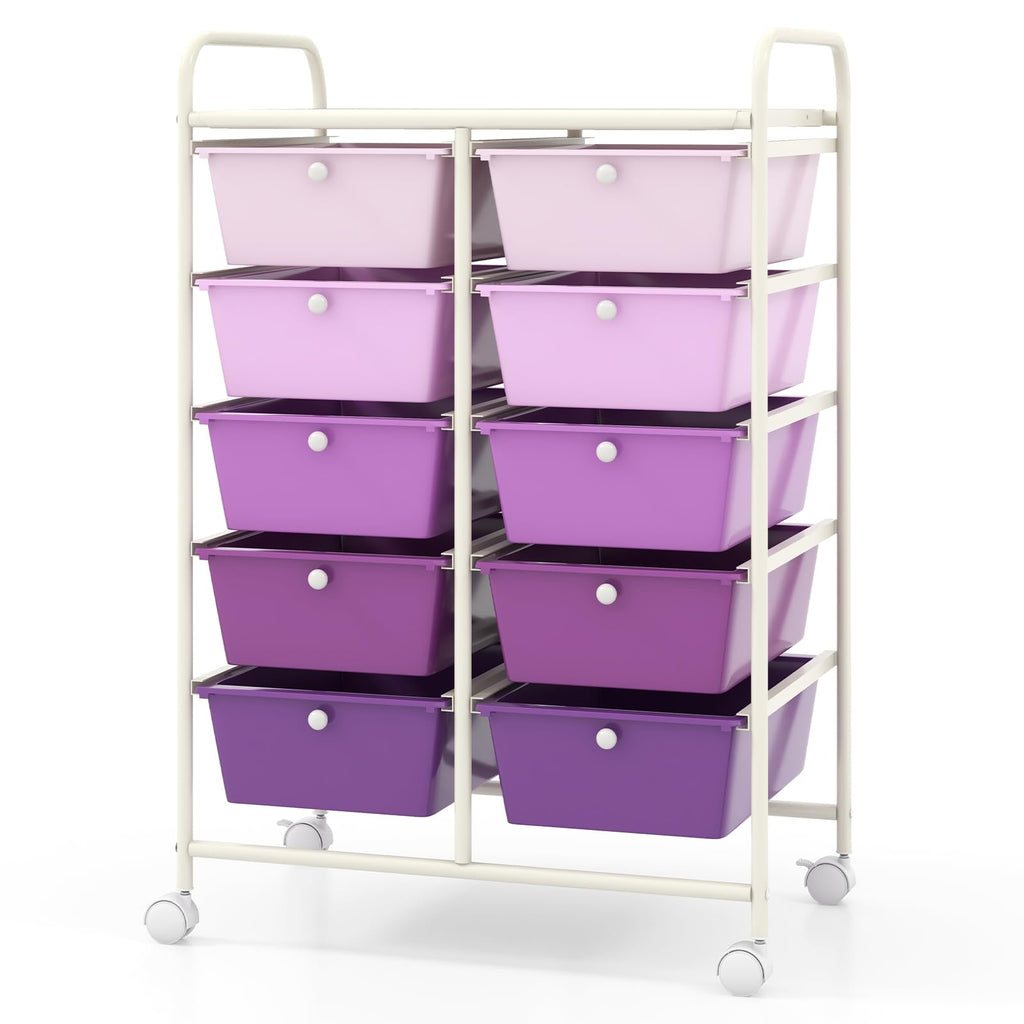 10 Drawer Rolling Storage Cart with Metal Frame K569