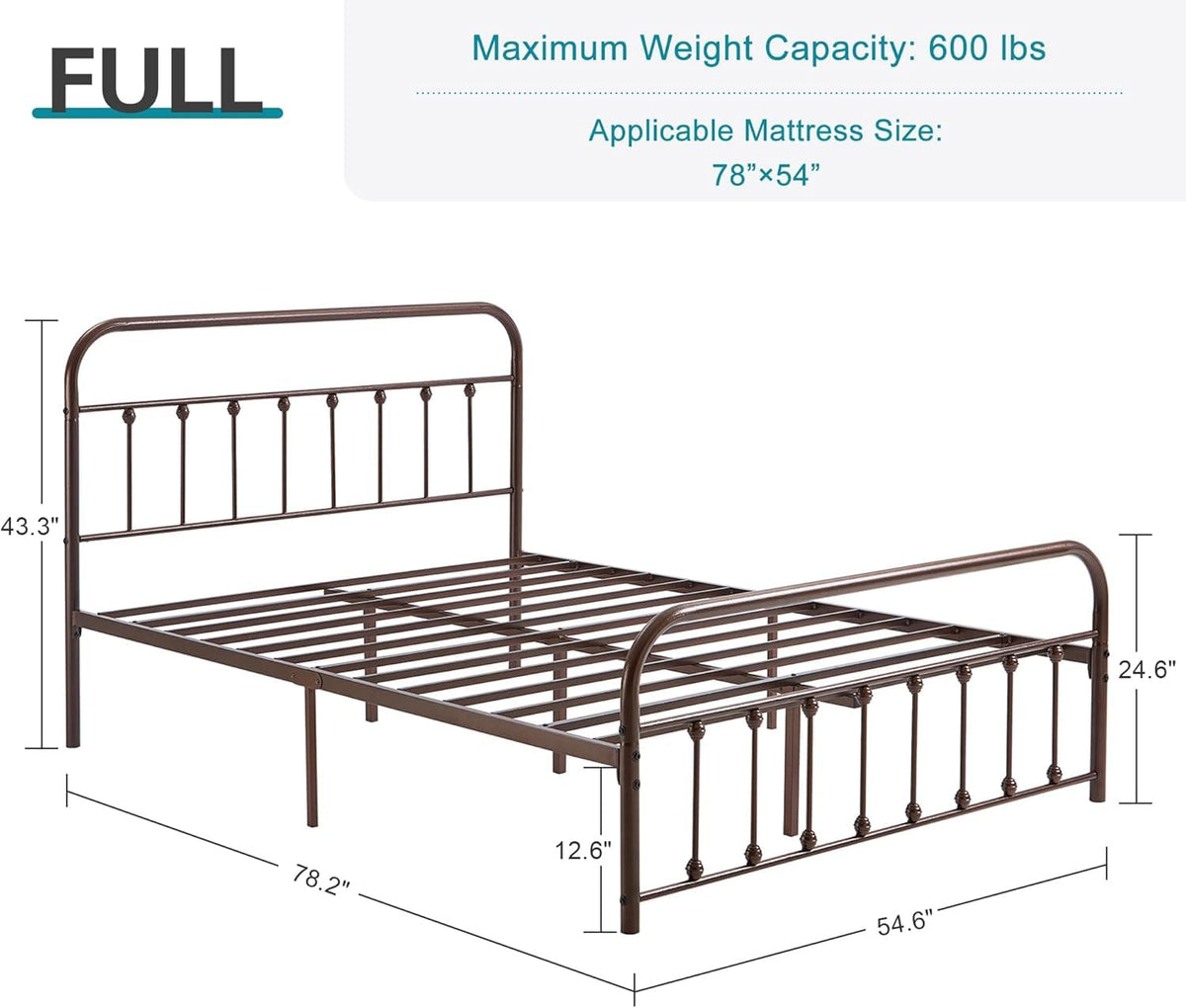 Full Size Metal Bed Frame with Headboard and Footboard C8315