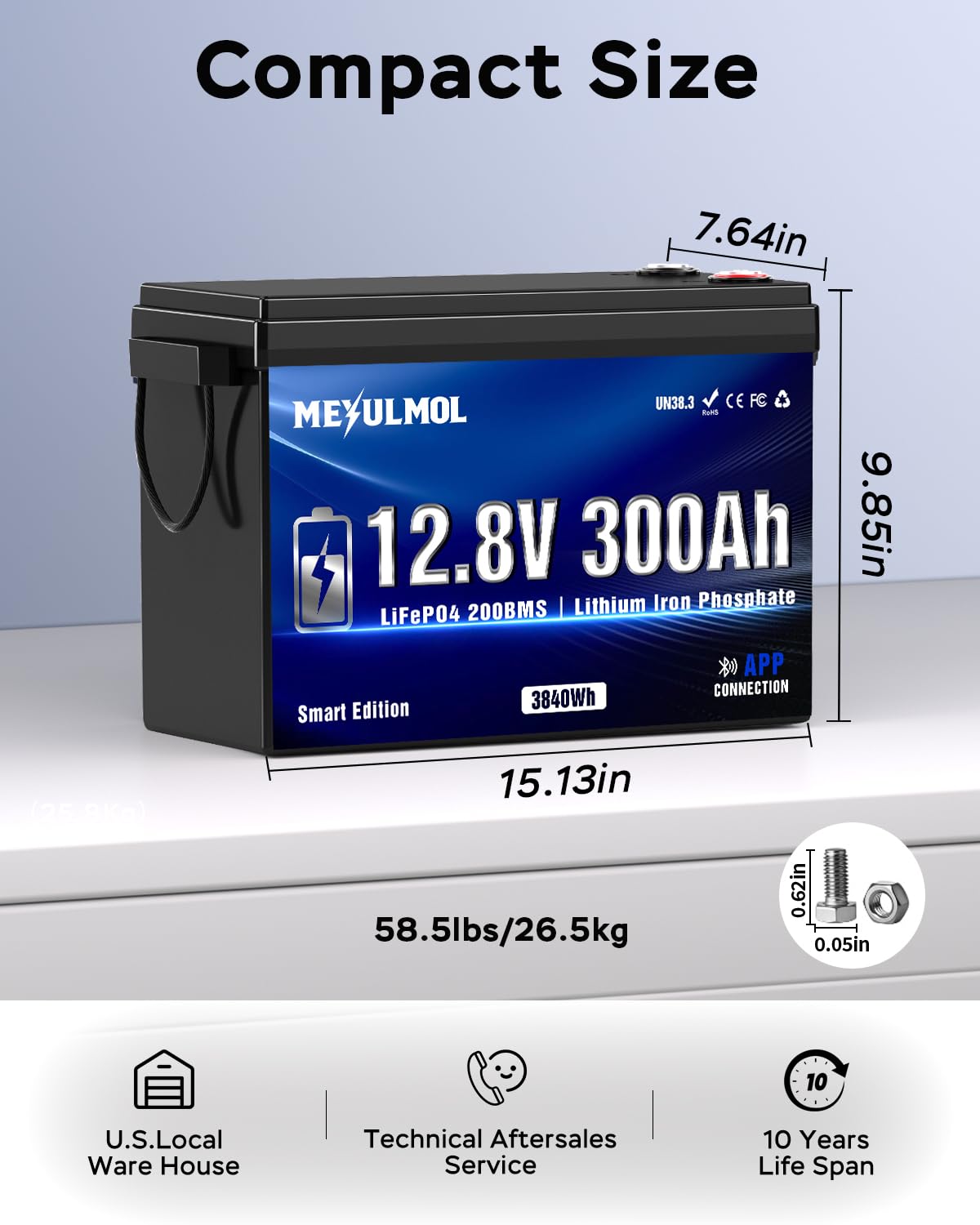 12V 300Ah LiFePO4 Lithium Battery with 200A BMS S5969