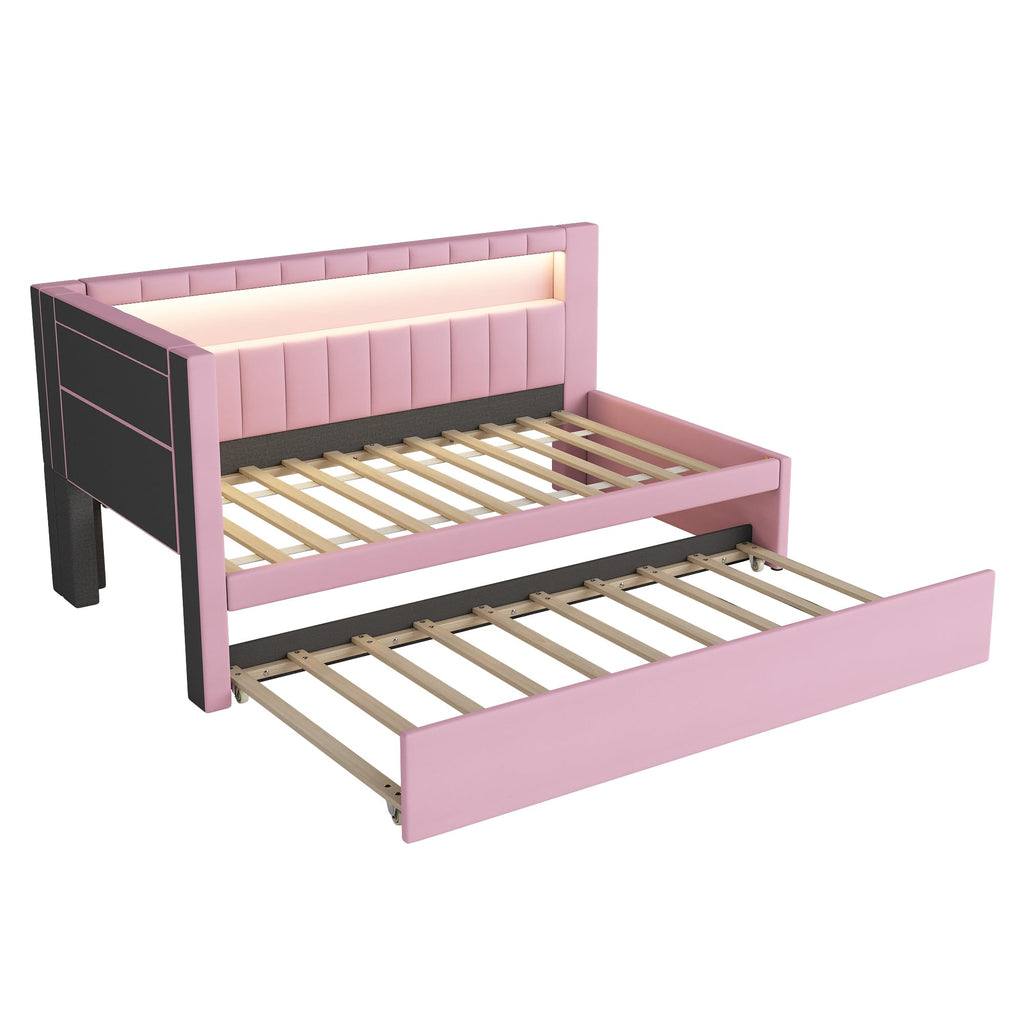 Twin Size Linen Fabric Daybed with Trundle and USB Ports R340