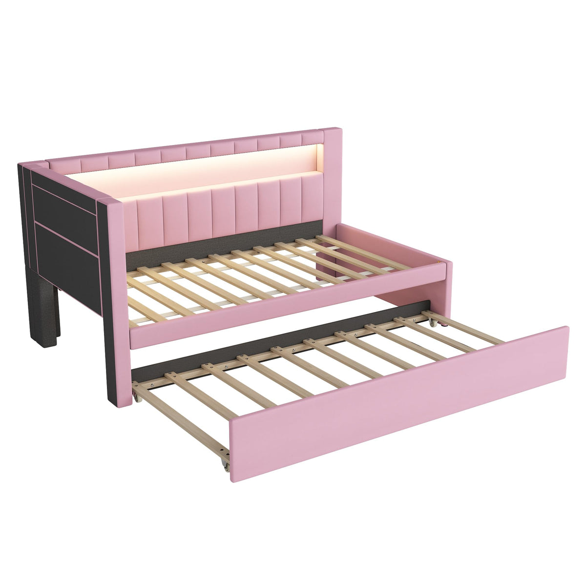Twin Size Linen Fabric Daybed with Trundle and USB Ports R340