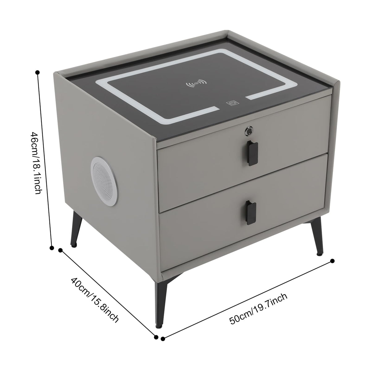 Light Gray 2 Drawer LED Nightstand with Wireless Charging X924