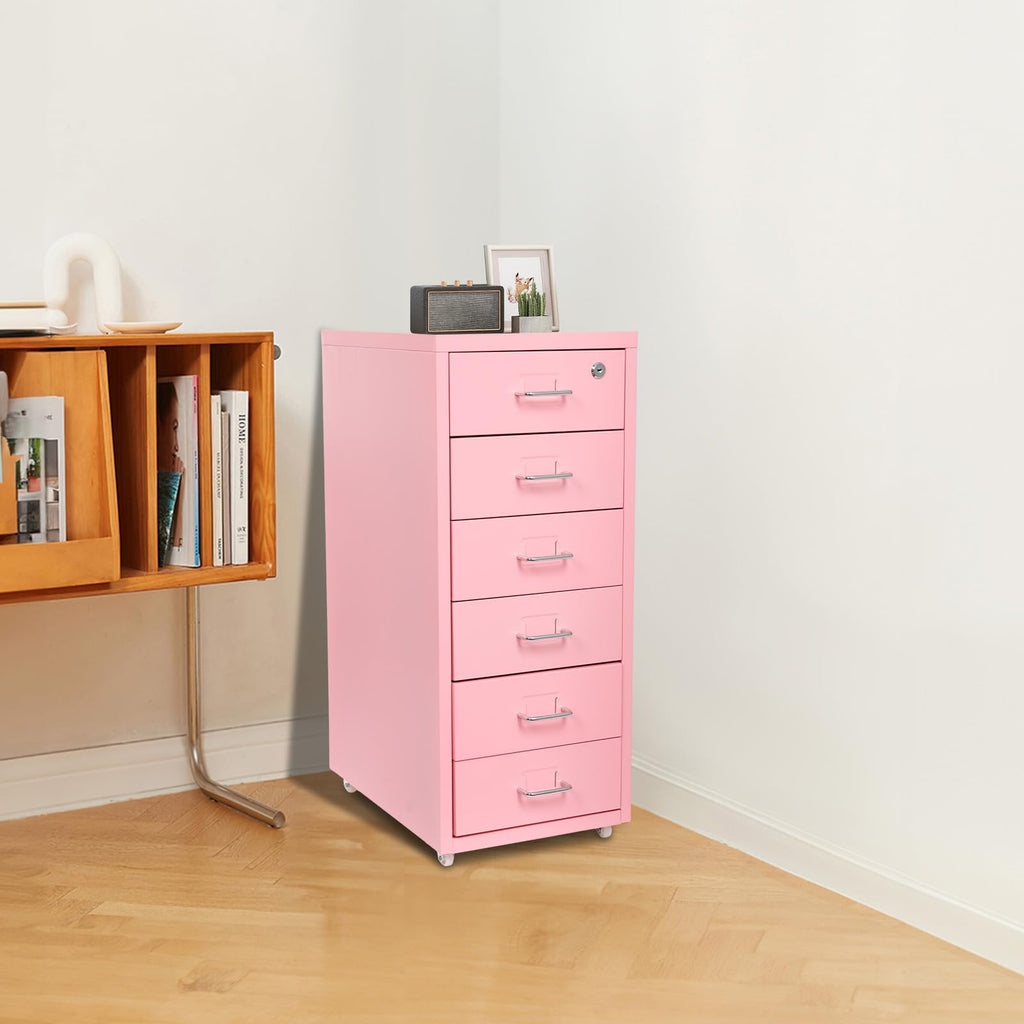 6 Drawer Lockable Metal Mobile File Cabinet with 4 Wheels X71291