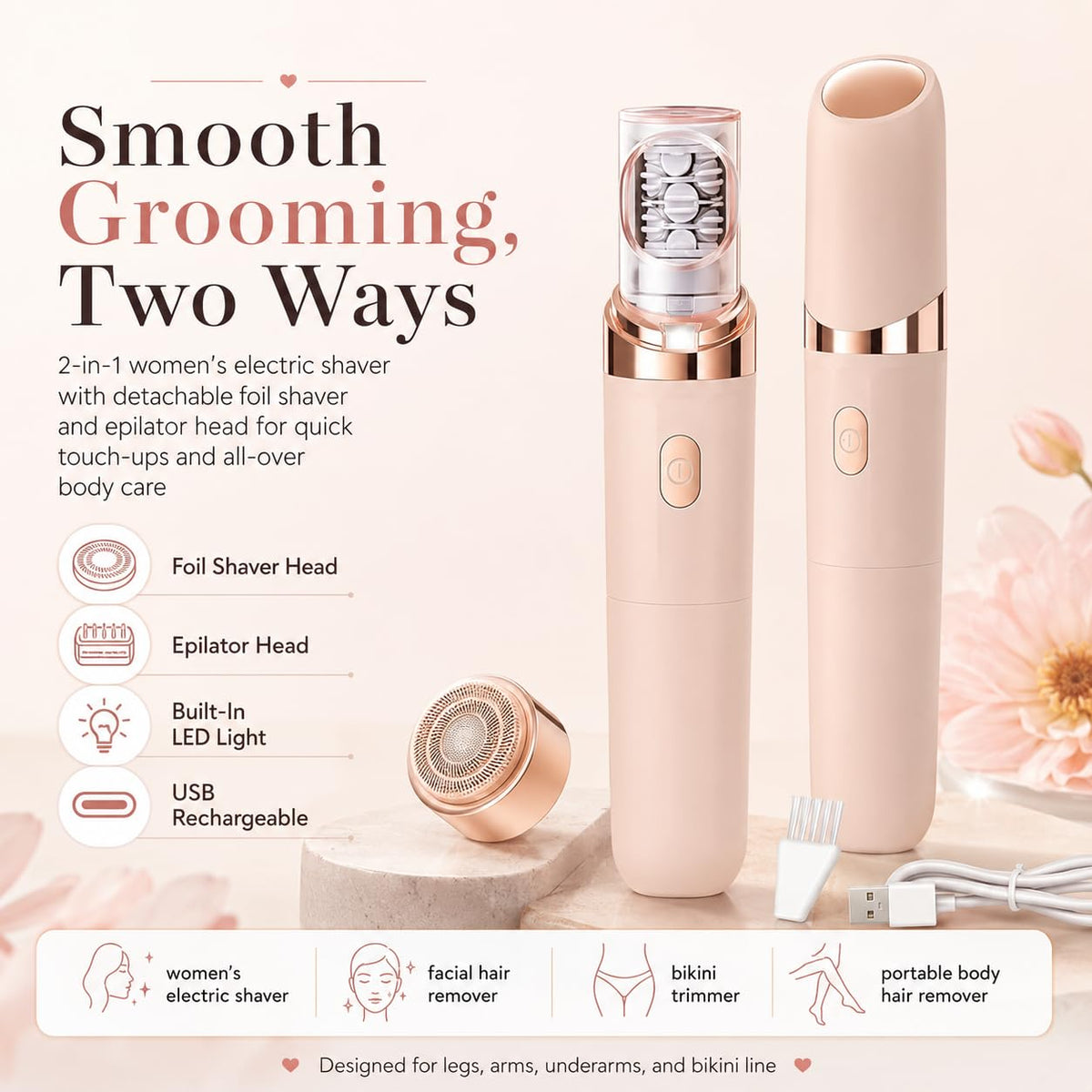 2-in-1 Facial Hair Remover with LED Light R738