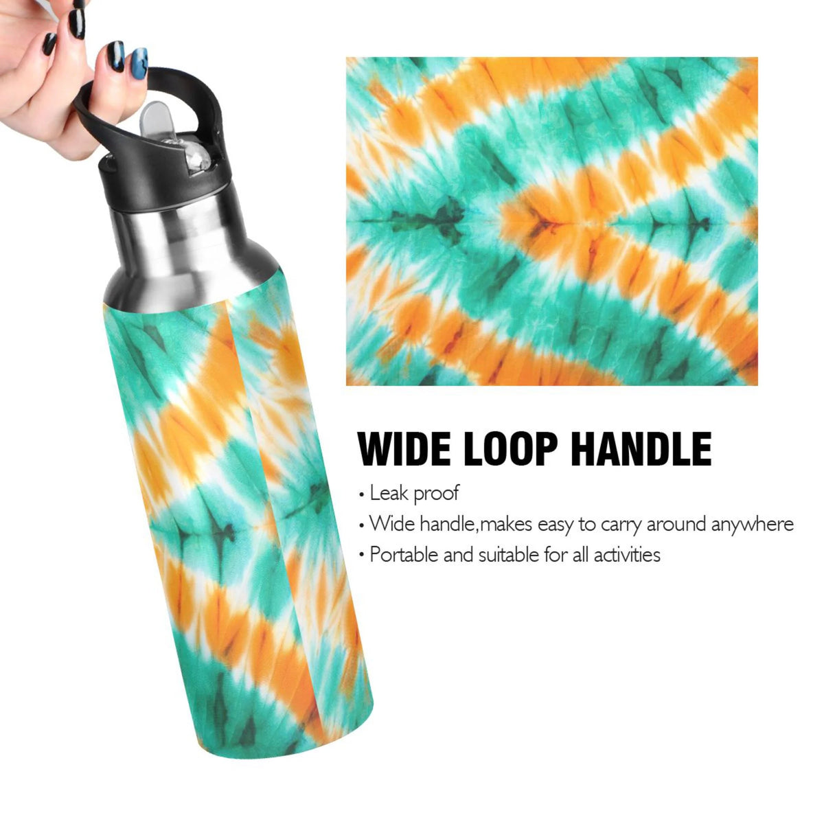 Tie Dye Orange Green 20 OZ Vacuum Insulated Stainless Steel Water Bottle with Straw Lid O899059