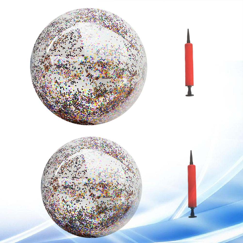 4pcs Glitter Sequin Beach Balls Round Transparent PVC Inflatable Ball Toys with Pumps O477