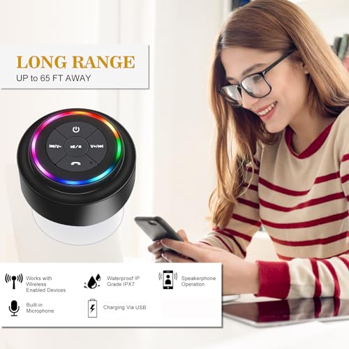 Bluetooth Shower Speaker with Suction Cup, IP67 Waterproof Speaker with LED Light B413
