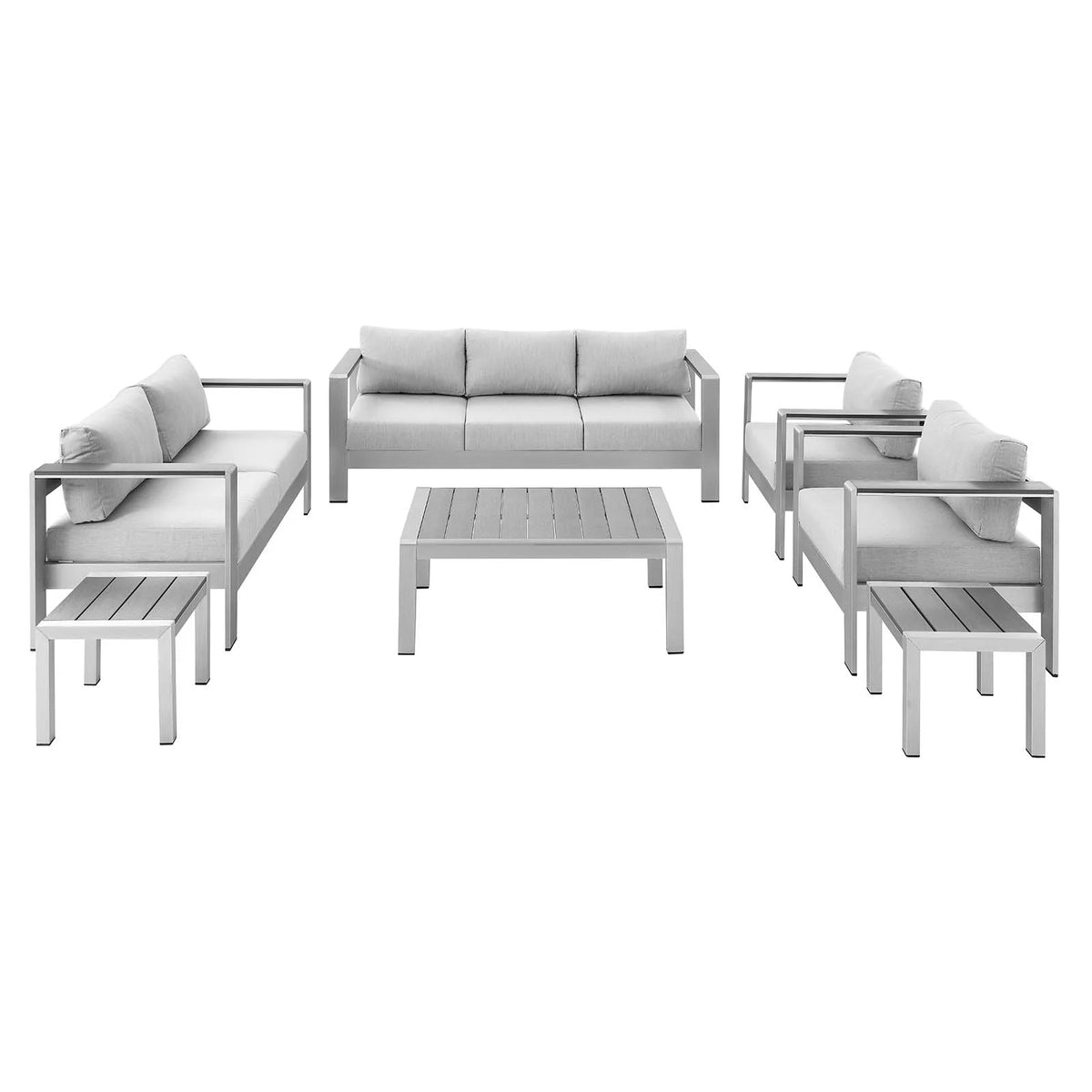 Silver Grey Modern Outdoor Sectional Sofa Chair Table Set L347