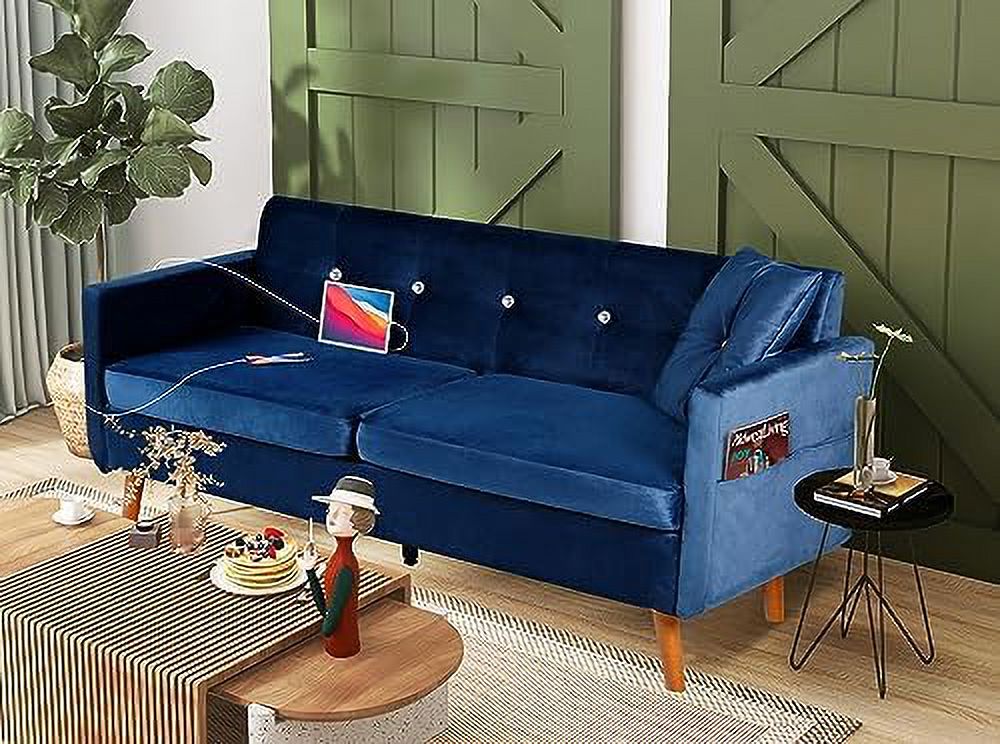 Light G Chenille Tufted 2-Seater Loveseat Sofa with USB Charging Ports I581783