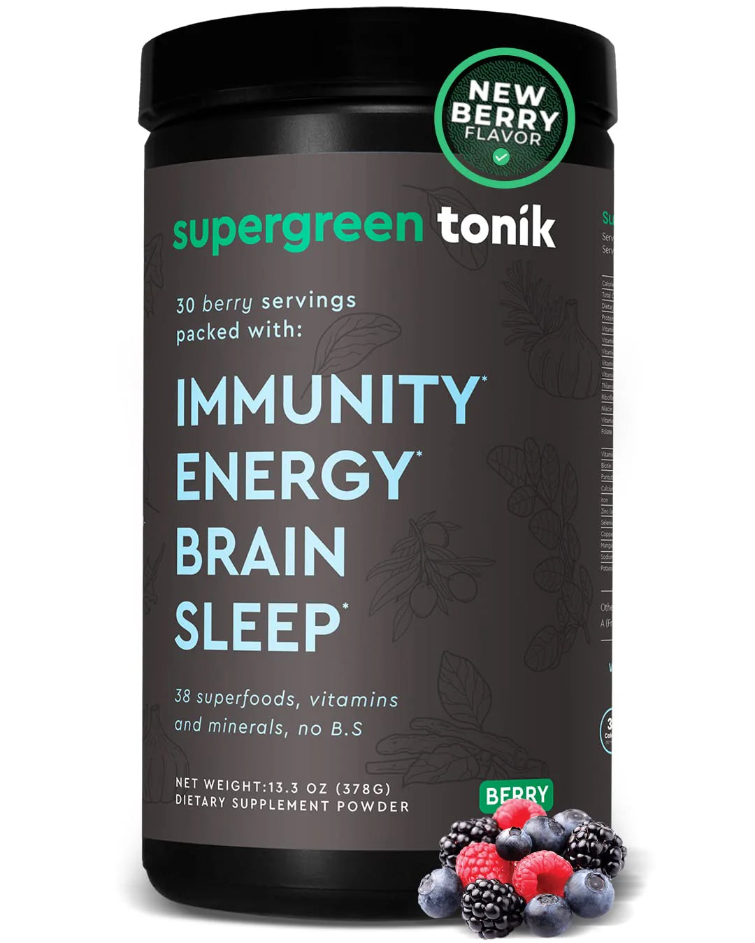 100% Natural Greens Superfood Powder 360 Grams Berry Flavor T12390