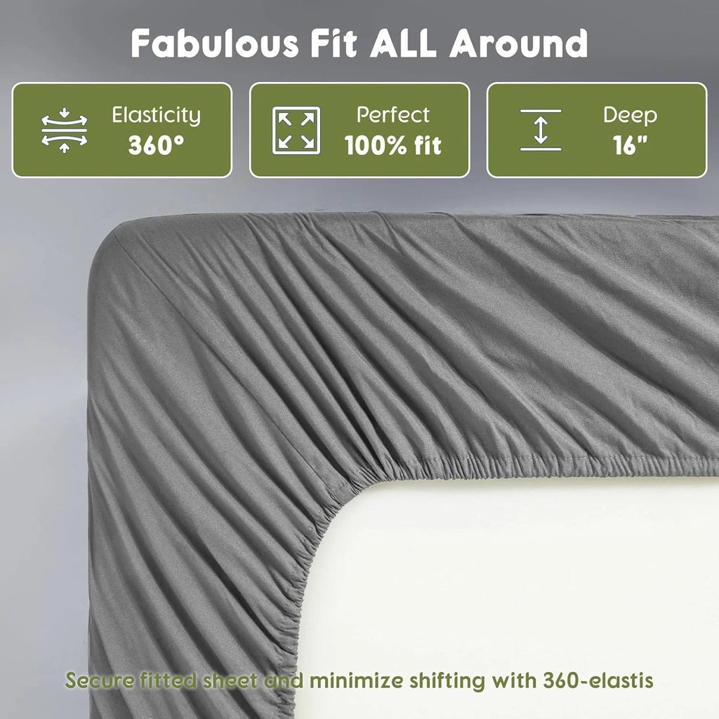 King Size 600 Thread Count Cotton Bed Sheet Set 4 PC Grey A1406