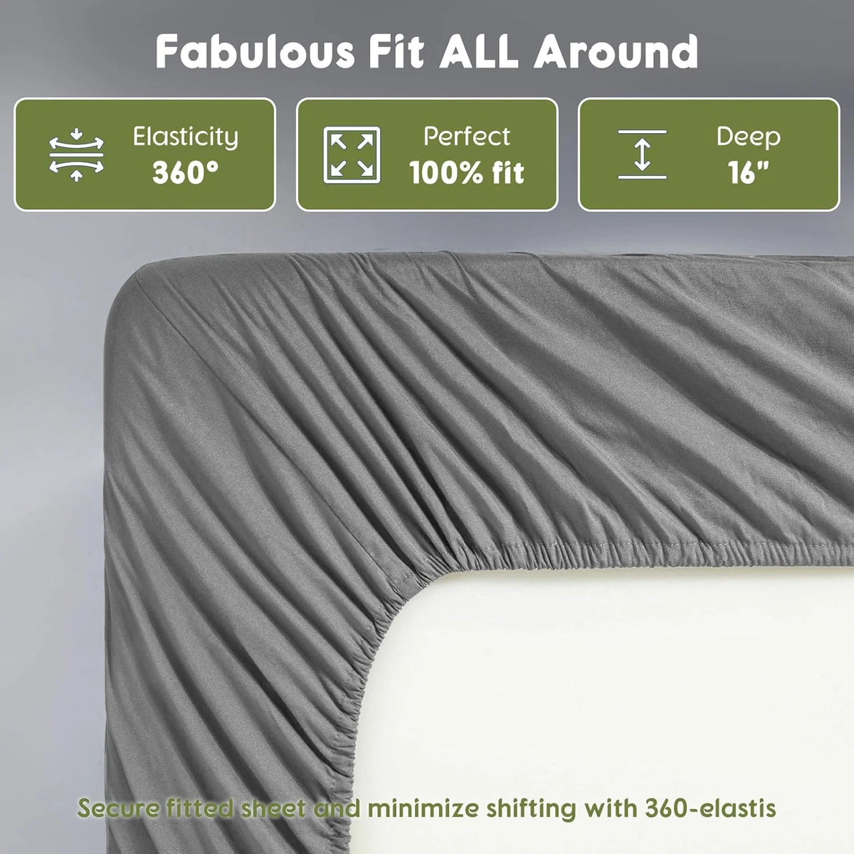 King Size 600 Thread Count Cotton Bed Sheet Set 4 PC Grey A1406