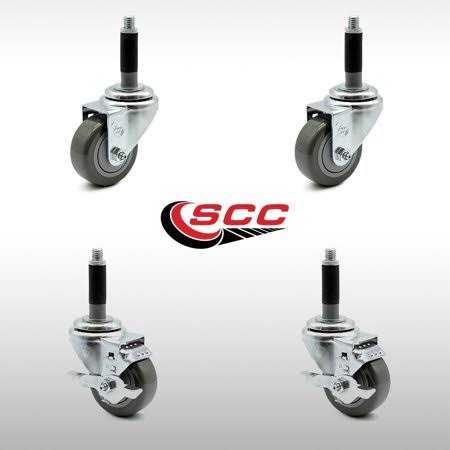 3 x 1.25 inch Stainless Steel Gray Polyurethane Wheels Caster Set of 4 Q611