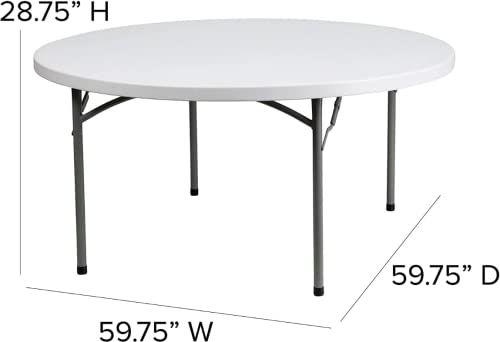 5 Pack 72" Round Heavy-Duty White Plastic Folding Table Y8504