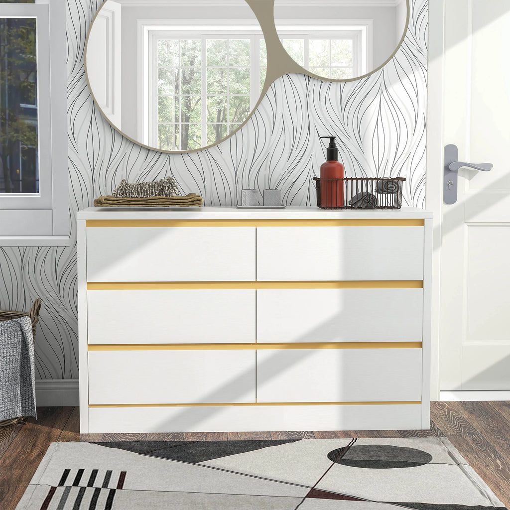 White 47-inch Wide 6-Drawer Double Dresser V12680