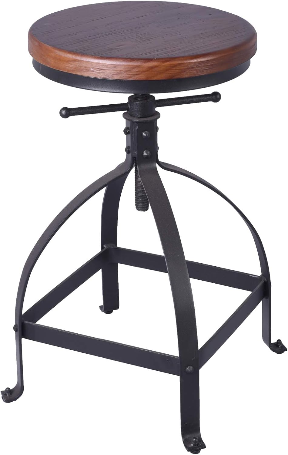 Adjustable Swivel Round Wood Metal Bar Stool Set of 2 V960