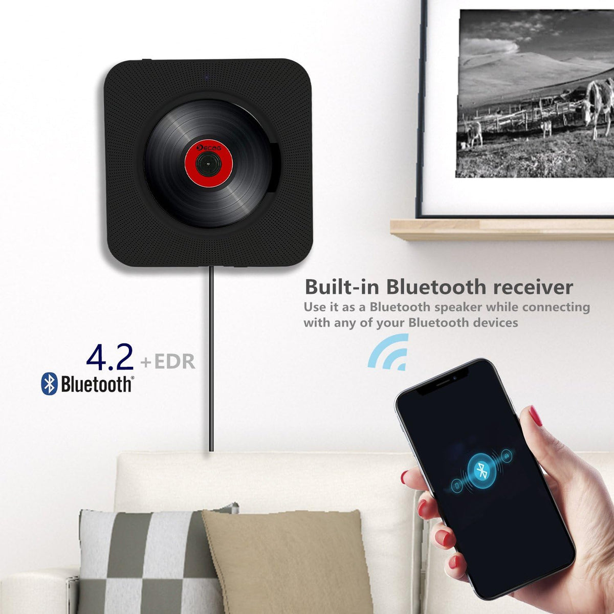 Wall Mountable CD Player Bluetooth with Display White N63045