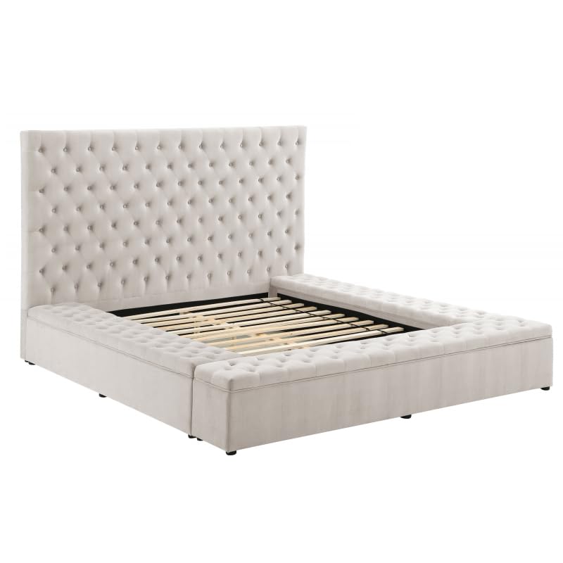 Cream Eastern King Velvet Tufted Storage Bed O133