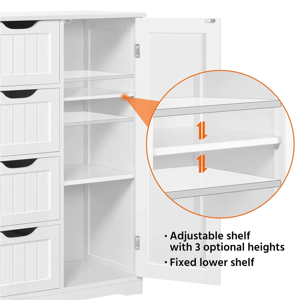 White 4 Drawer Wooden Bathroom Floor Cabinet T850