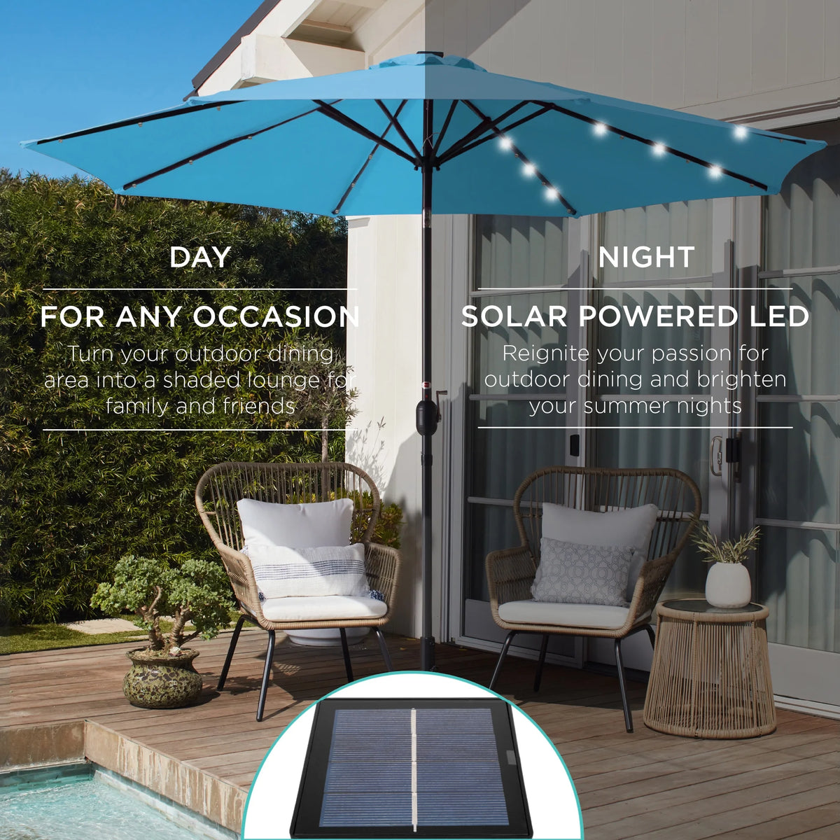 10ft Solar LED Lighted Patio Umbrella with Tilt Adjustment W534262