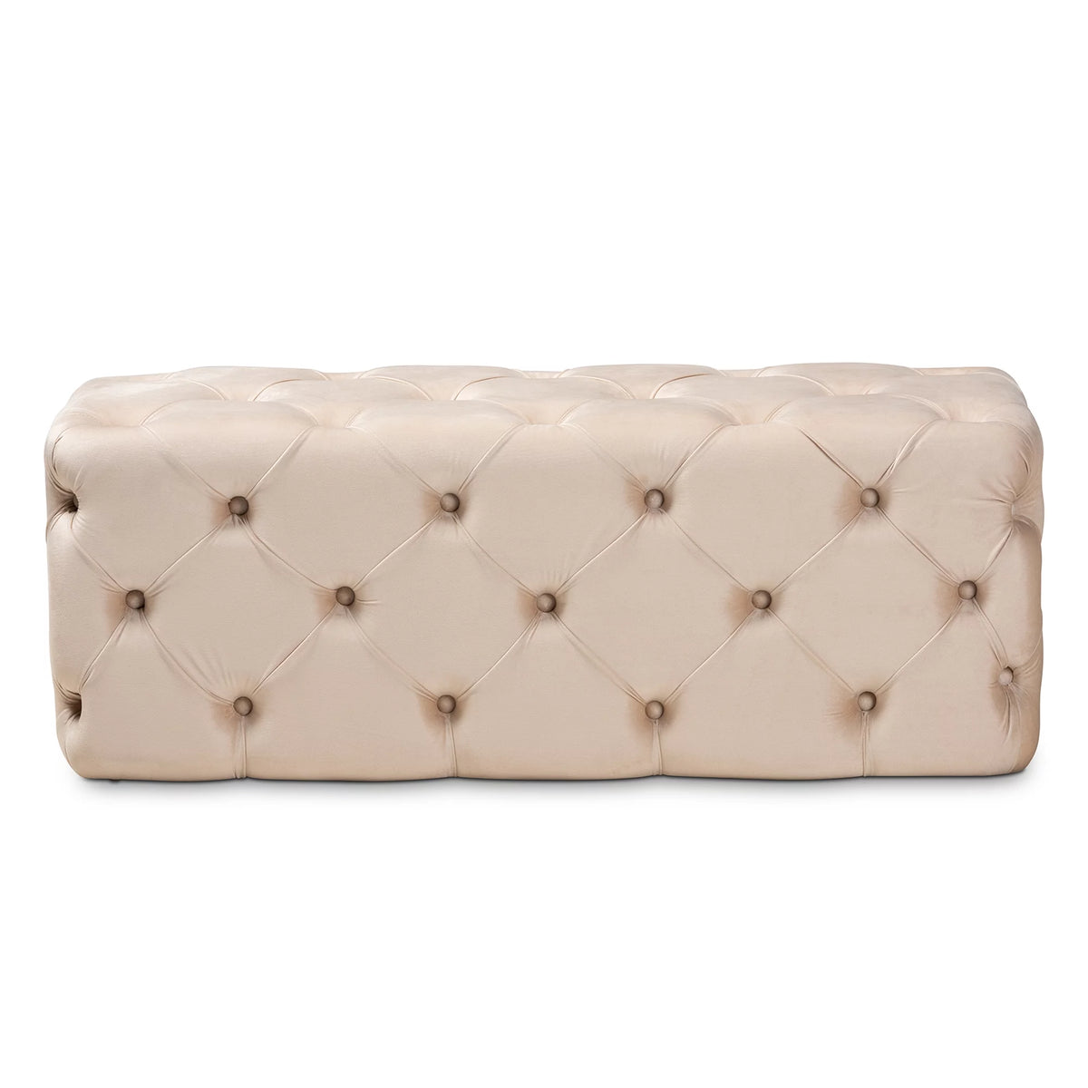 Beige Velvet Button Tufted Bench Ottoman Y2496