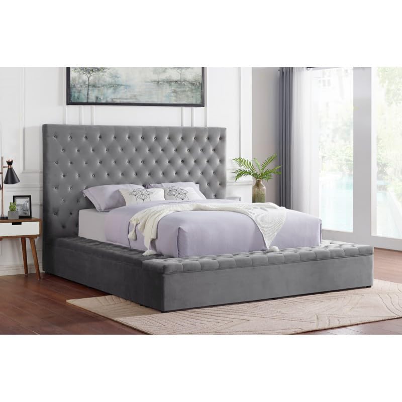 Cream Eastern King Velvet Tufted Storage Bed O133