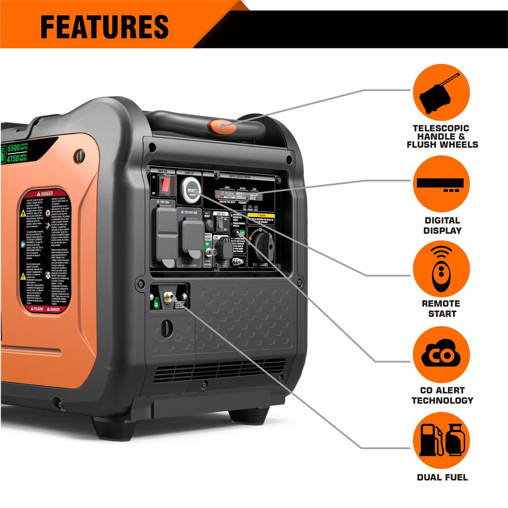 6000W Dual Fuel Portable Inverter Generator with Remote/Electric Start I226969