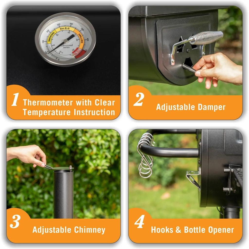 Charcoal Grill with Offset Smoker 941 sq.in. Extra Large BBQ Grill Black R45742
