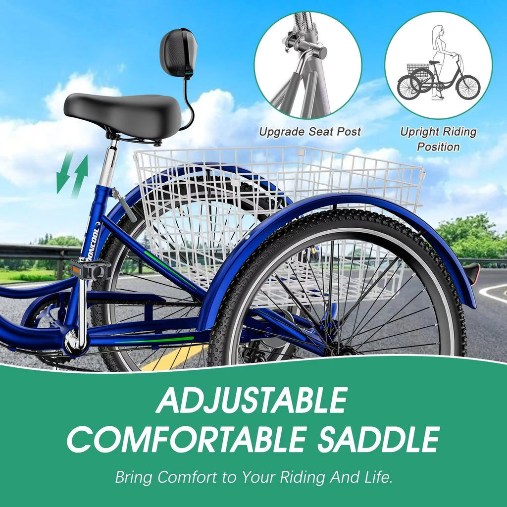26 inch 3 Wheel 7 Speed Adult Tricycles with Big Basket W159234