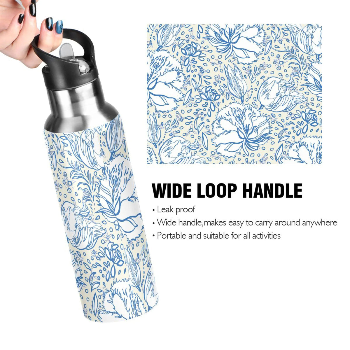 Retro Blue Floral Bouquet Stainless Steel Insulated Flask P2644