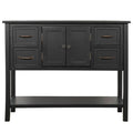 Black Rectangle Solid Wood Console Table with 4-Drawers T879