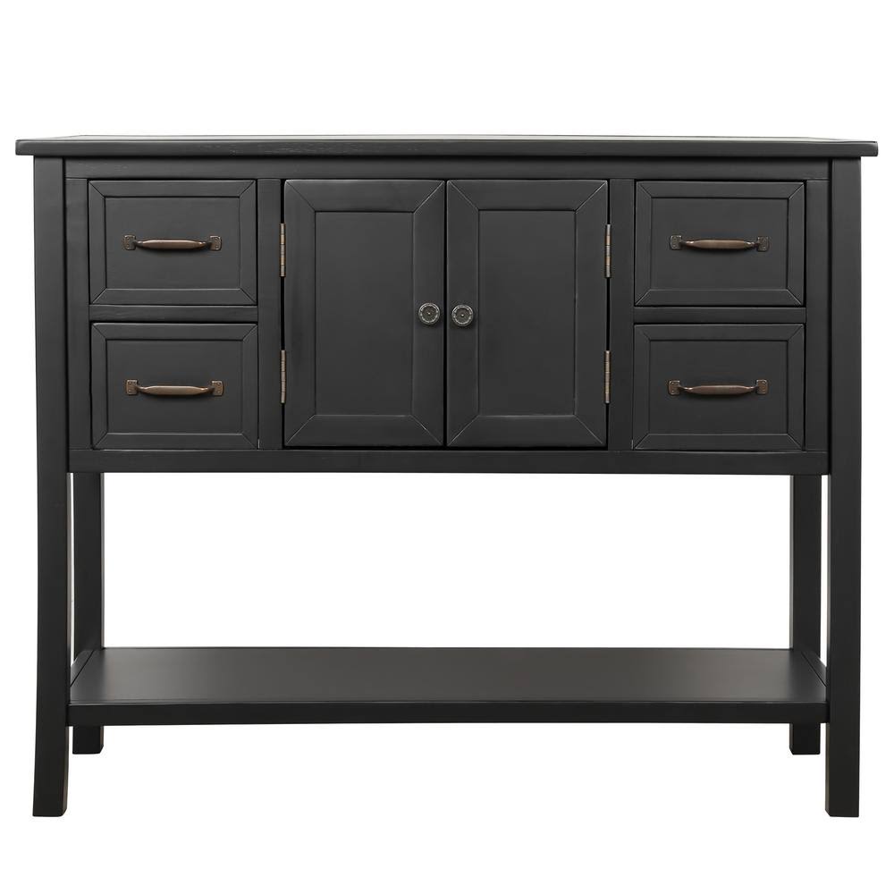 Black Rectangle Solid Wood Console Table with 4-Drawers T879
