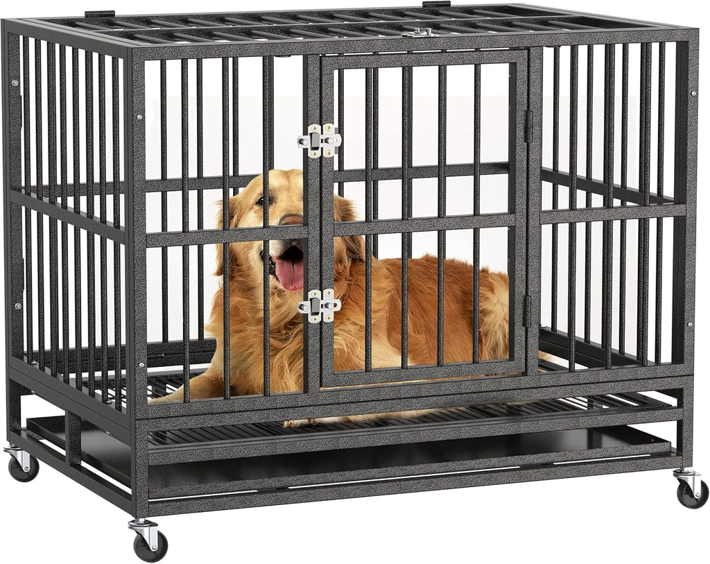 36 Heavy Duty Metal Dog Kennel and Crate, Double Door, Black M3435