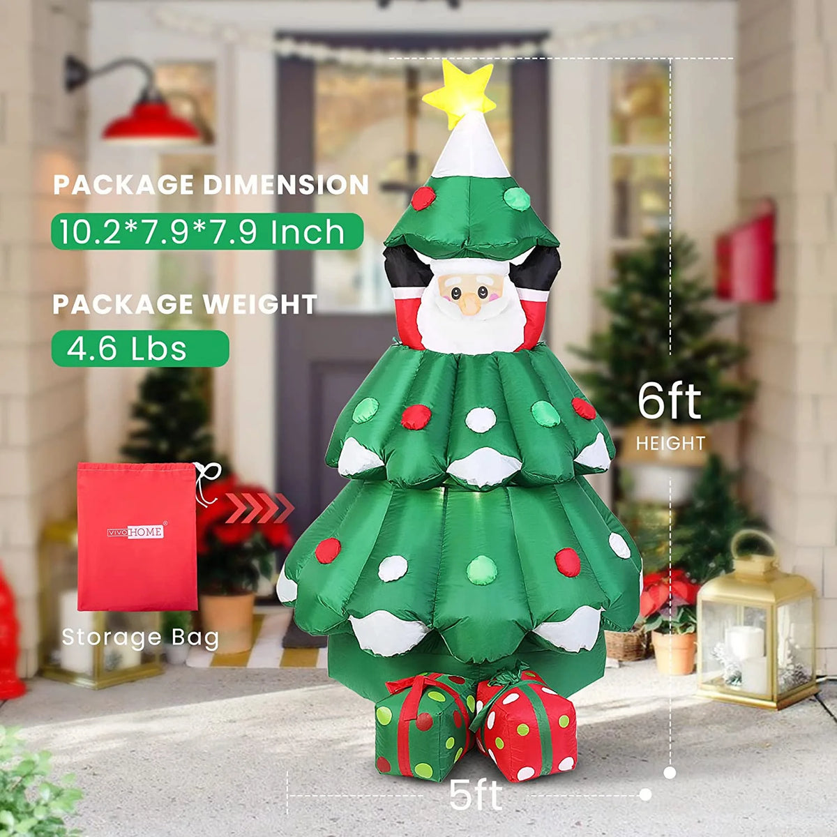 6ft Inflatable LED Lighted Christmas Tree with Pop up Santa and 2 Gift Boxes B327633