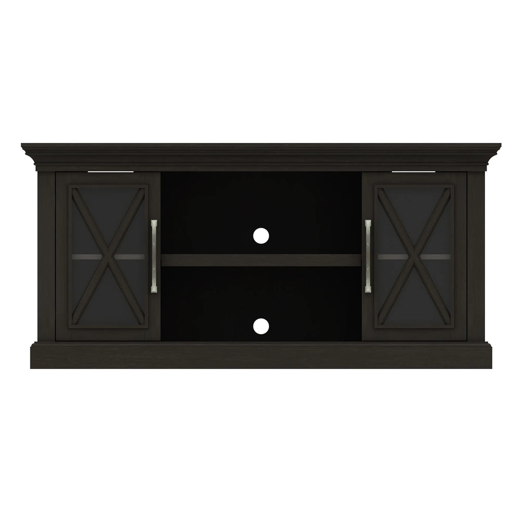 Black TV Stand with Two Side Cabinets and Open Shelves H967194