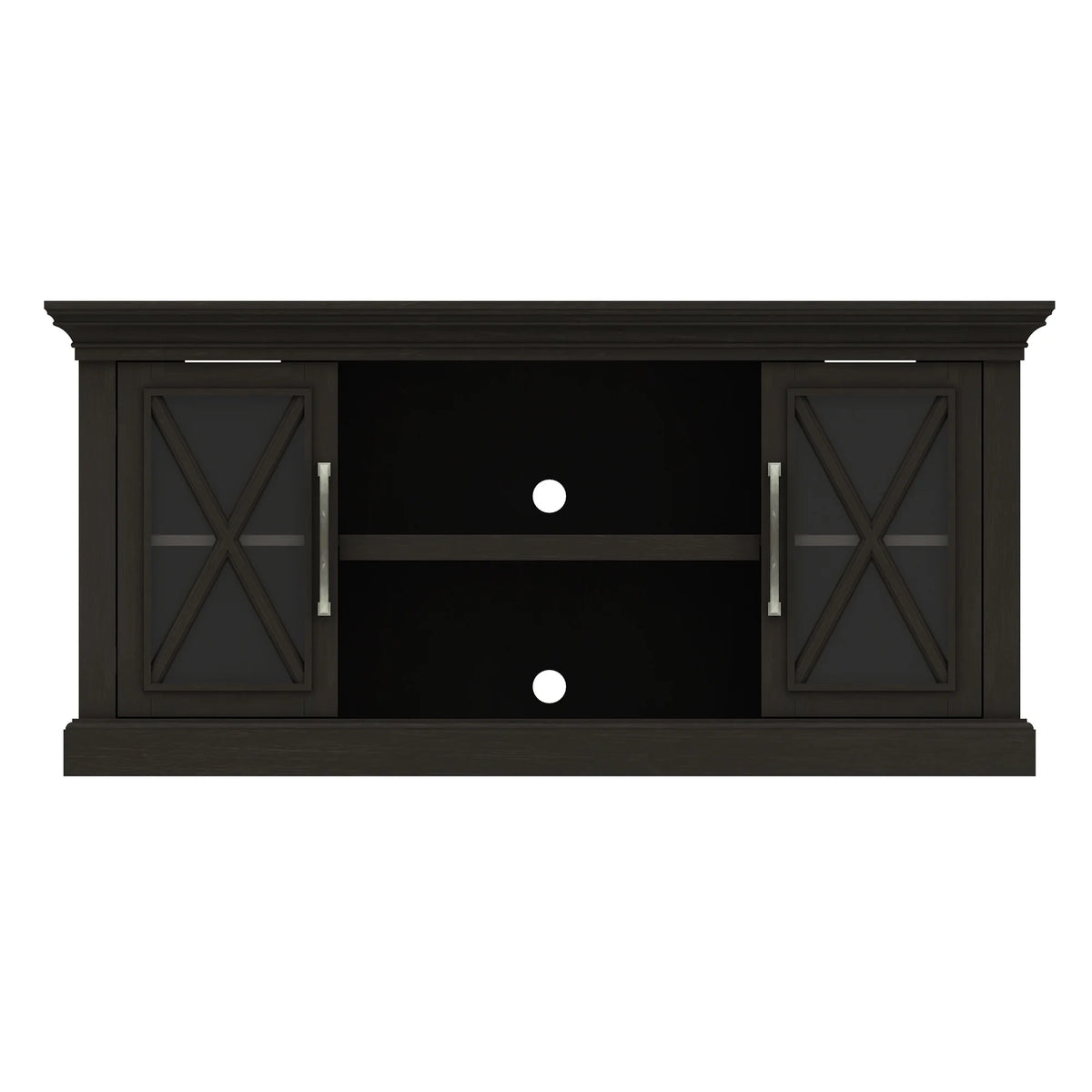 Black TV Stand with Two Side Cabinets and Open Shelves H967194