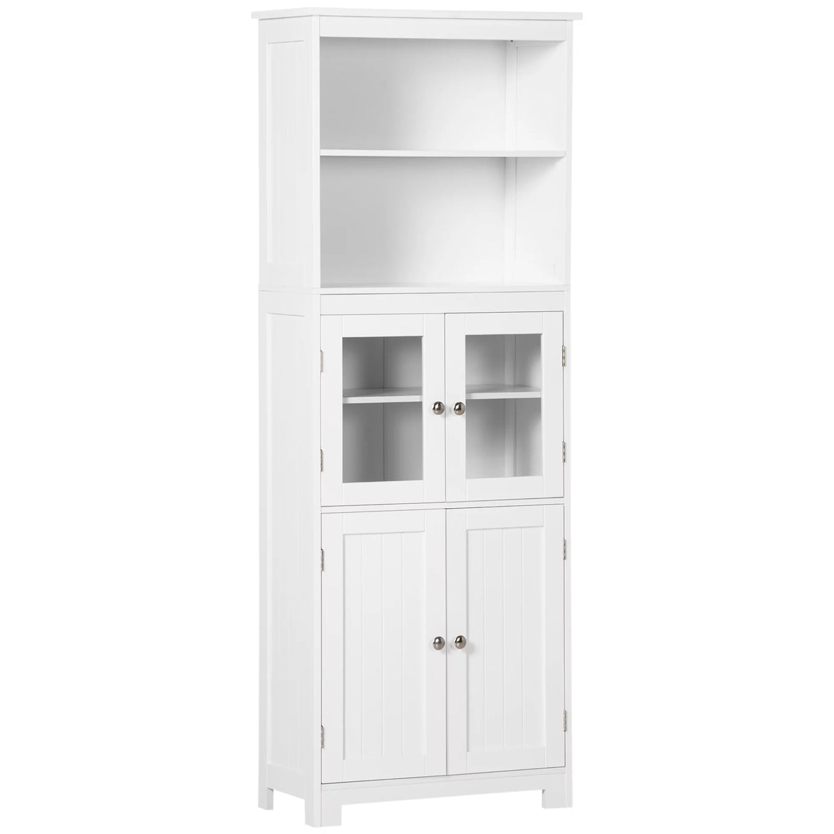 63" White 4-Door Storage Cabinet with Hutch O661