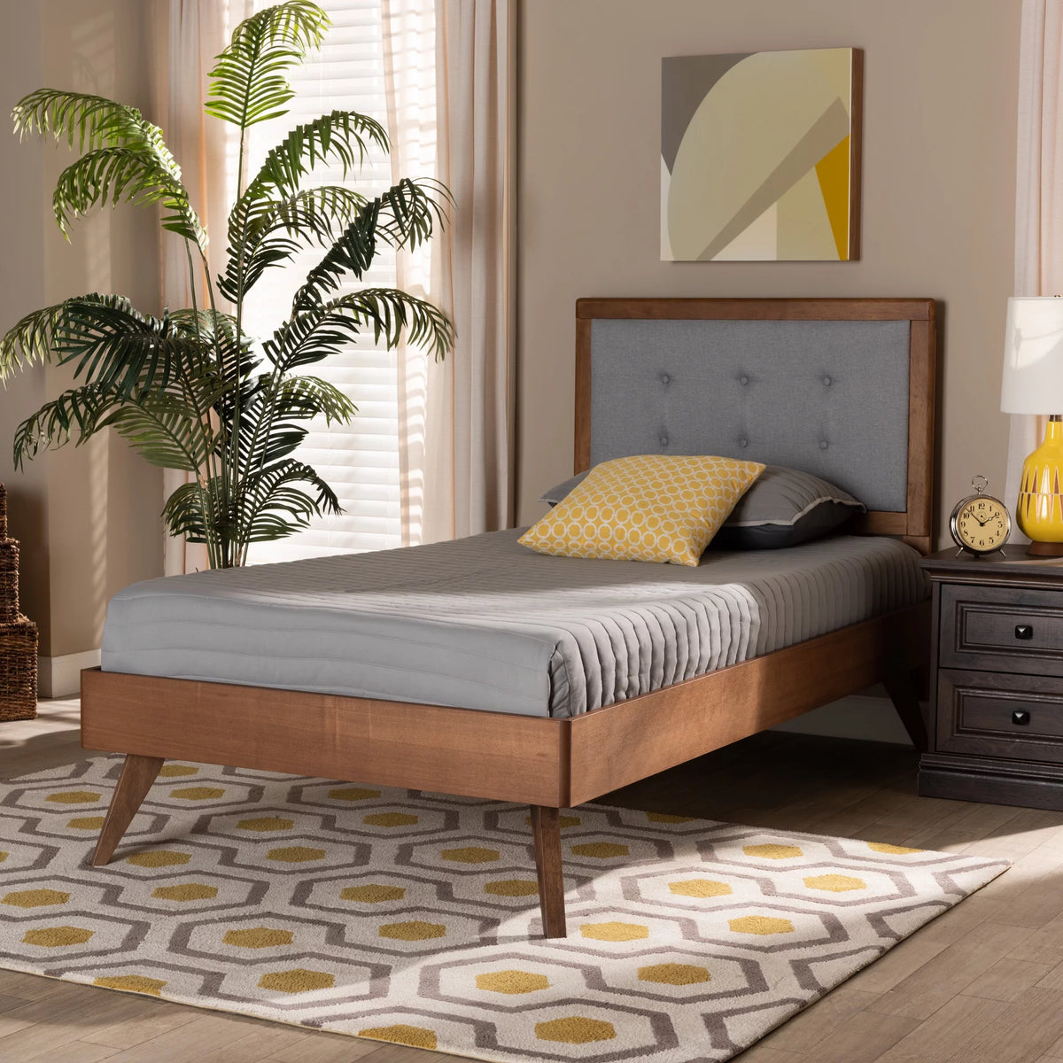 Light Grey Fabric Upholstered Twin Size Platform Bed C636488