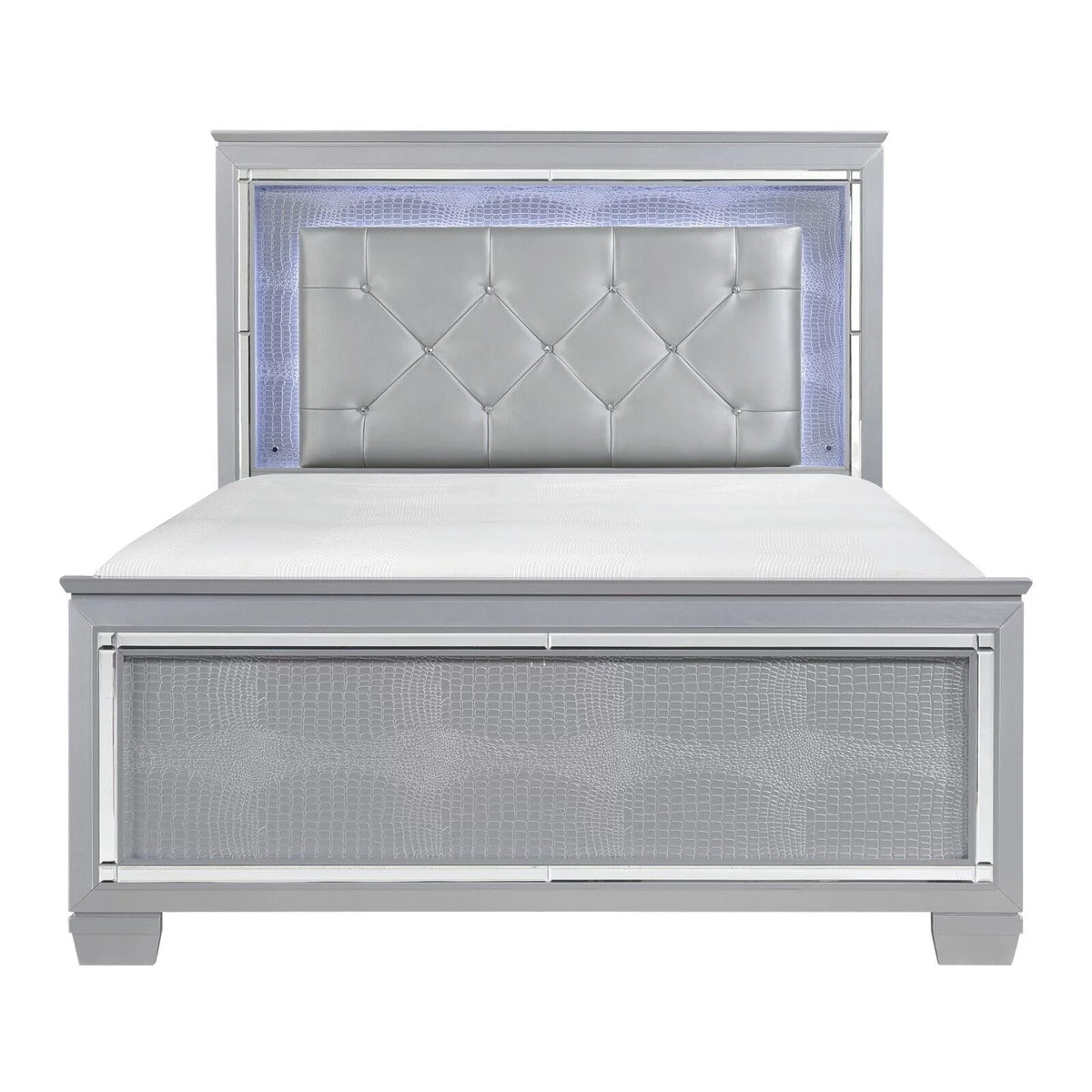 Silver Finish Full Size Bed with LED Headboard A834