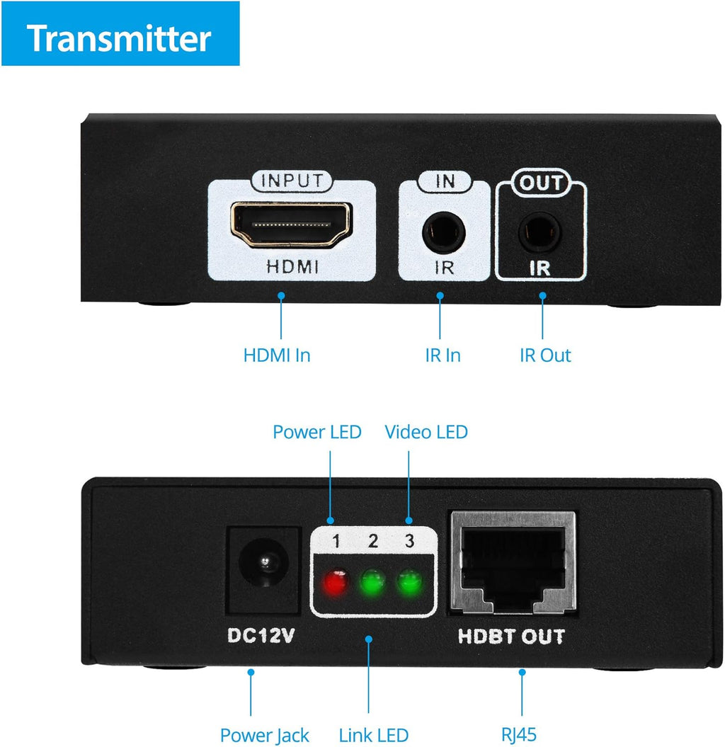 HDBaseT HDMI Extender 4K 60Hz Over CAT5e/CAT6/CAT7 Cable with Bi-Directional IR J2324
