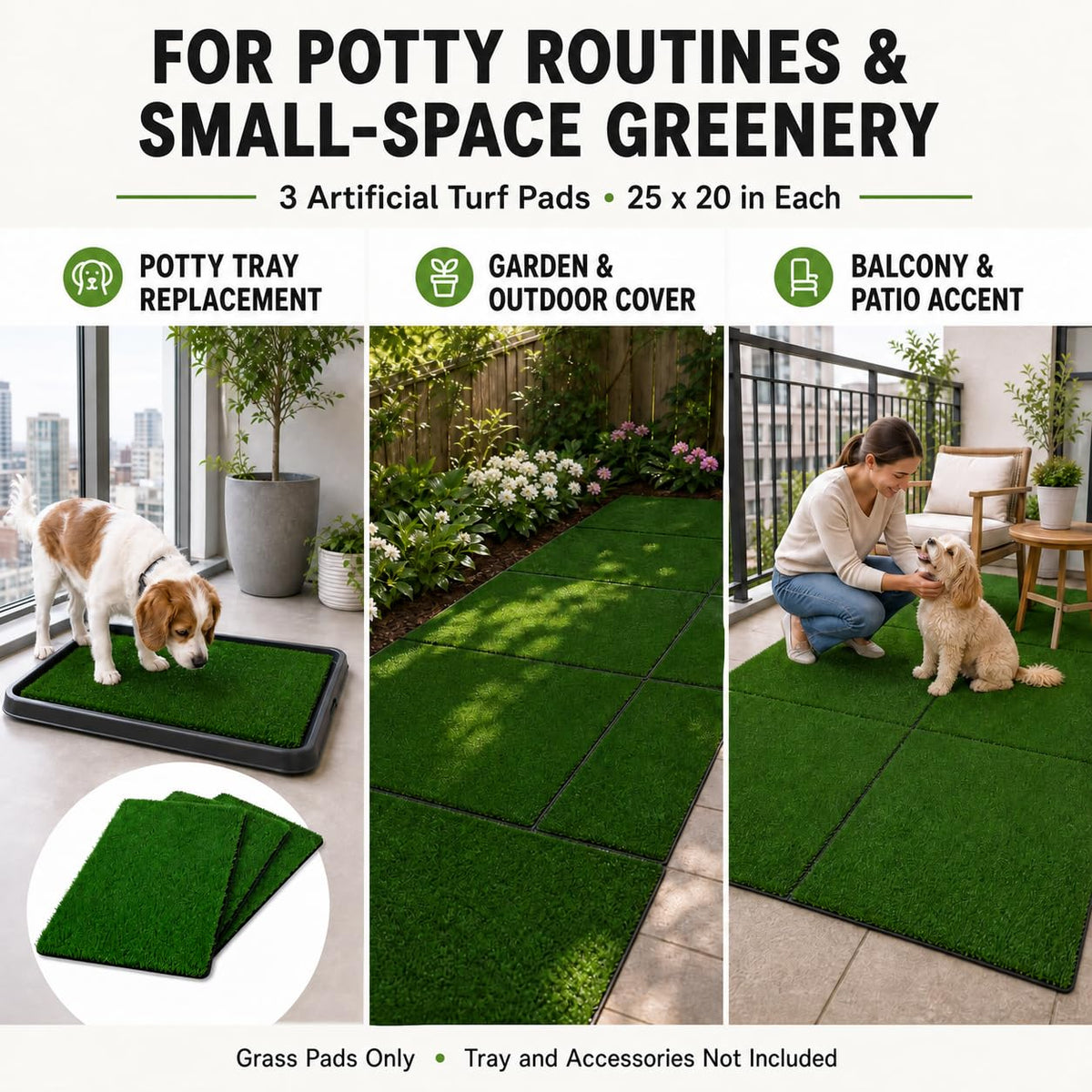 Dog Potty Grass Pads, 3 Pack, 25 x 20 in Replacement Turf U42819
